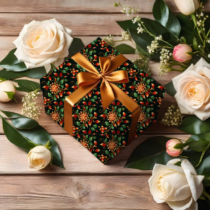 Mooie, elegante Bloemenmolen Damask Kerstvakantie Cadeaupapier