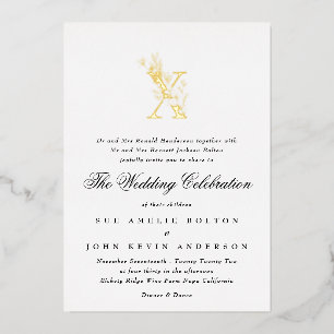 Mooie Elegante Bloemige GOUDEN Monogram Huwelijk Folie Uitnodiging