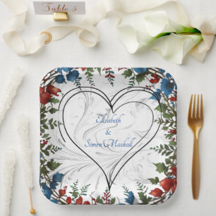 Mooie, elegante en speelse trouwthemadecoratie papieren bordje