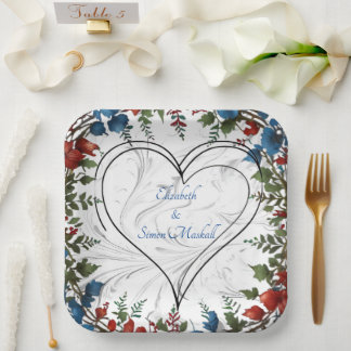 Mooie, elegante en speelse trouwthemadecoratie papieren bordje
