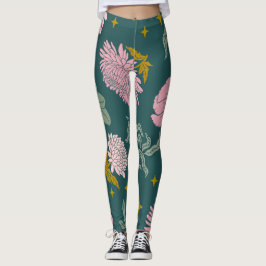 Mooie elegante florale Turquoise en roze Leggings