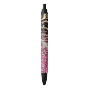 Mooie elegante girly het bontdruk van luipaard zwarte inkt pen
