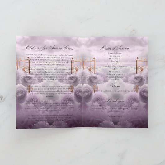 Mooie elegante Paarse bloemen begrafenisprogramma' Programma (Binnen)