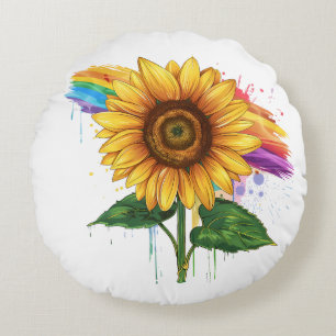 Mooie elegante print met een zonnebloem rond kussen