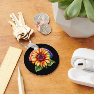 Mooie elegante print met een zonnebloem sleutelhanger