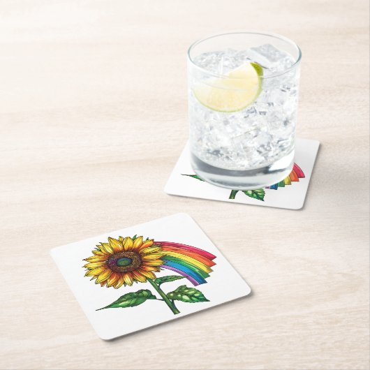 Mooie elegante print met een zonnebloem vierkante kartonnen onderzetter (Insitu)