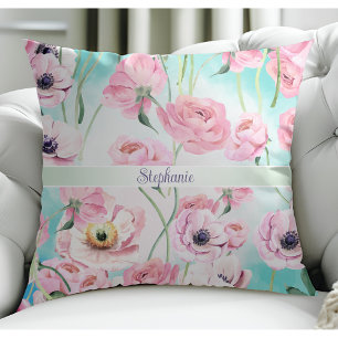Mooie Elegante Roze Bloemen Rozen met Blauwe Hemel Kussen