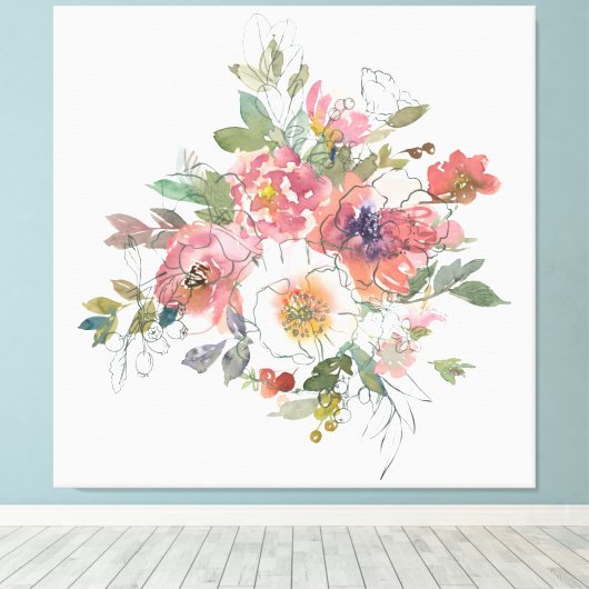 Mooie Elegante waterverf bloemboeket kunst Canvas Afdruk (Insitu (Houten vloer))