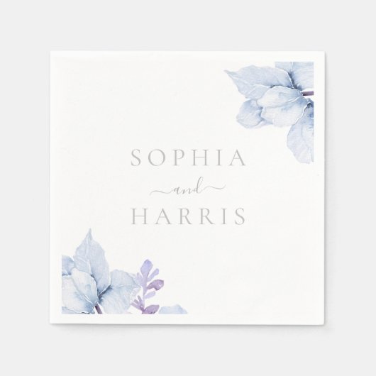 Mooie Elegantie Hemelsblauw Bloemen Bruiloft Servet (Voorkant)