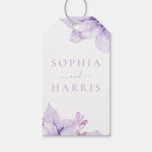 Mooie Elegantie Paarse Bloemen Bruiloft Cadeaulabel (Voorkant)