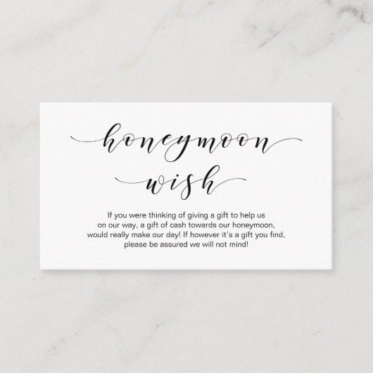 Mooie elegantie, zwart script Honeymoon Wish Informatiekaartje (Voorkant)