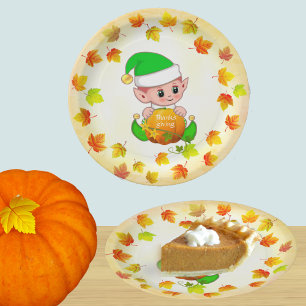 Mooie Elf en Herfstbladeren Thanksgiving Papieren Bordje