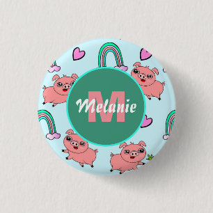 Mooie en eigenzinnige varkens en regenbogen gepers ronde button 3,2 cm