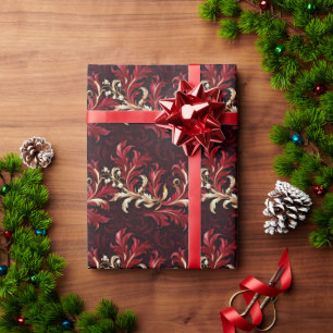 Mooie en elegante Damask kerstvakantie Cadeaupapier