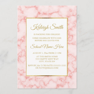 Mooie en elegante roze marmer Gold Trunk Party Kaart