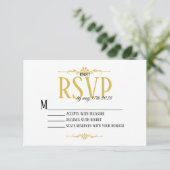 Mooie en Elegante Wit en Gouden RSVP-Kaart RSVP Kaartje (Staand voorkant)