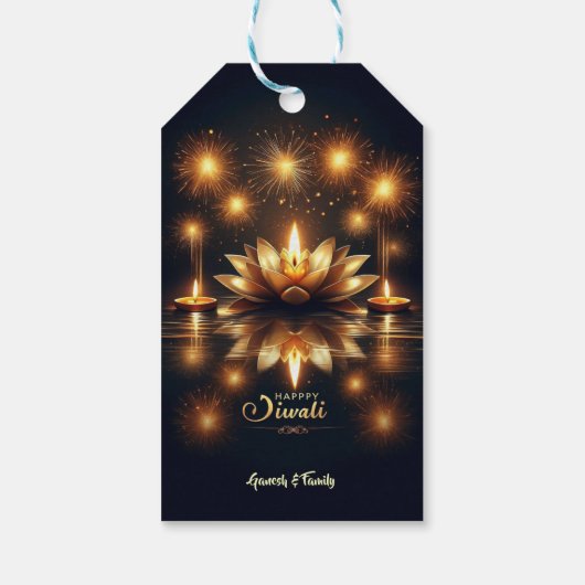 Mooie en heldere Diya in Lotus Diwali Cadeaulabel (Achterkant)