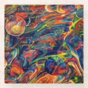 Mooie en kleurrijke abstracte kunst glazen onderzetter