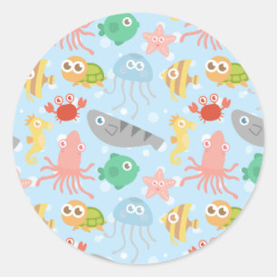 Mooie en Kleurrijke Onderwater Dieren Patroon Ronde Sticker