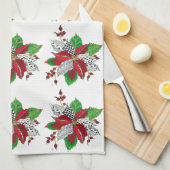 Mooie en kleurrijke Poinsettia keukenhanddoek (Quarter Fold)