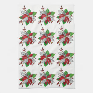 Mooie en kleurrijke Poinsettia Kitchen Towel Theedoek