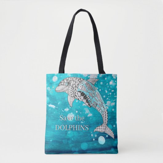 Mooie en kleurrijke Save the Dolphin Canvas tas (Voorkant)