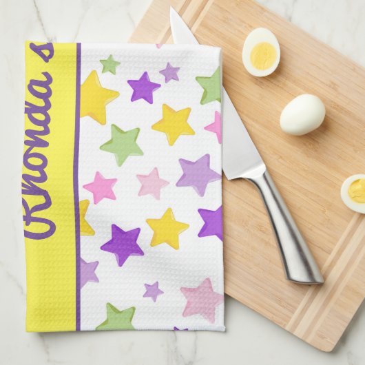 Mooie en kleurrijke sterren theedoek (Quarter Fold)