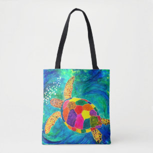 Mooie en kleurrijke Zee Schildpad Canvas tas