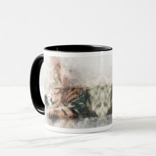 Mooie en schattige kitten slapen waterverf mok (Voorkant links)