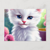 Mooie en Schattige Witte en Fluffy Kitten Briefkaart (Voorkant)