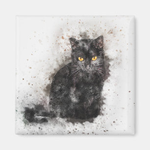 Mooie en trendy zwarte kat in distressed foto  magneet