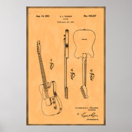 Mooie en unieke elektrische gitaar octrooiprint poster