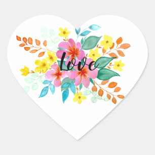 Mooie en vrolijke Waterverf bloemen Hart Sticker
