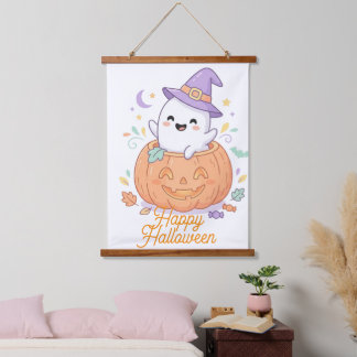 Mooie enge Halloween-geest- en pompoenbehang Hangend Wandkleed