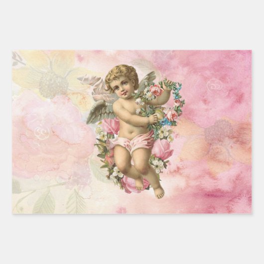 Mooie  engel met bloemen inpakpapier vel (Voorkant 3)
