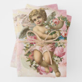 Mooie  engel met bloemen inpakpapier vel (In situ)