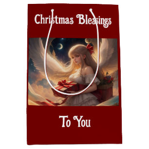 Mooie engel met Cadeaus cadeau tas Medium Cadeauzakje