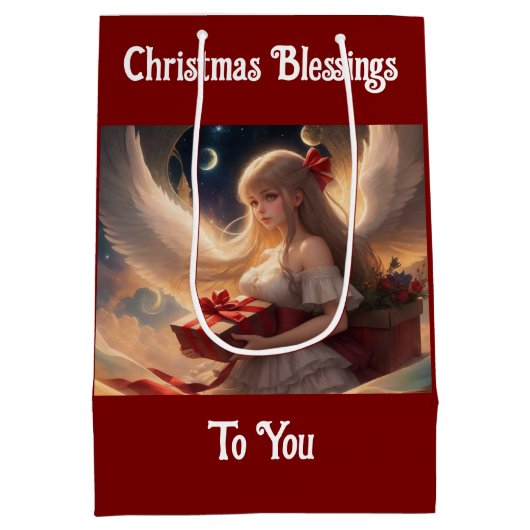 Mooie engel met Cadeaus cadeau tas Medium Cadeauzakje (Achterkant)