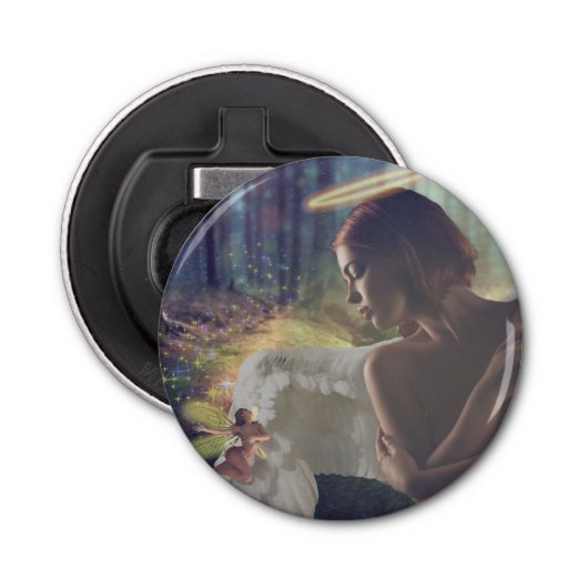 Mooie engel met Fairy Fantasy Art Button Flesopener (Voorkant)