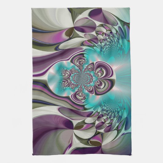 Mooie engelachtige Paarse en cyaan Abstracte print Theedoek (Verticaal)