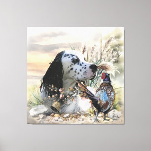 Mooie Engelse Setter met fazant , Art Canvas Afdruk