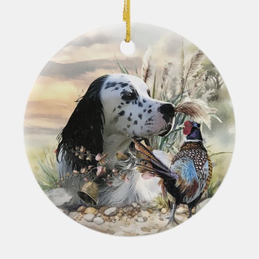 Mooie Engelse Setter met fazant , Art Keramisch Ornament (Achterkant)