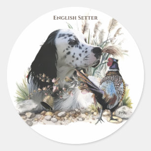 Mooie Engelse Setter met fazant , Art Ronde Sticker