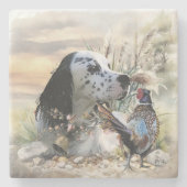 Mooie Engelse Setter met fazant , Art Stenen Onderzetter (Voorkant)