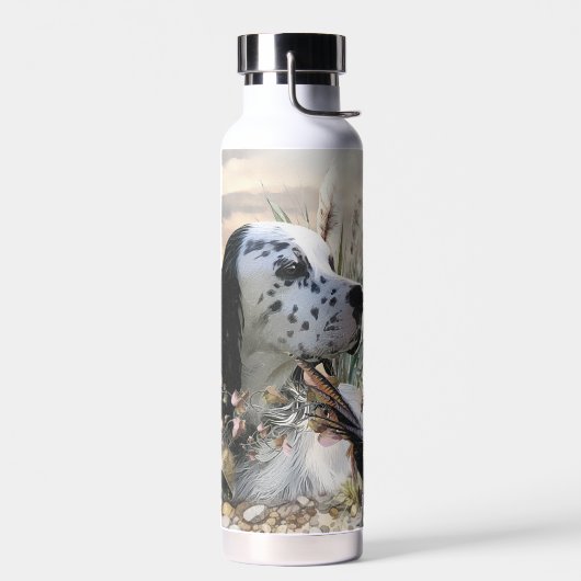 Mooie Engelse Setter met fazant , Art Waterfles (Links)