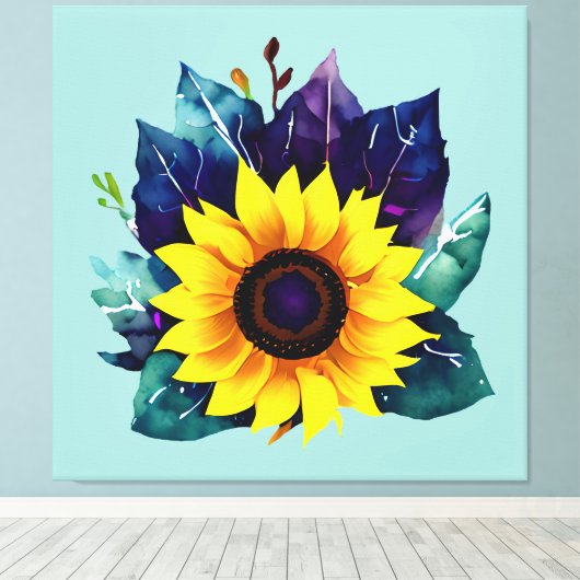 Mooie enkelvoudige open zonnebloem canvas afdruk (Insitu (Houten vloer))