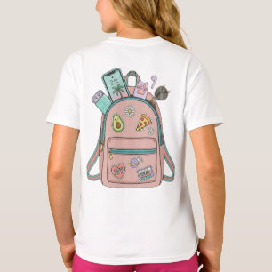 Mooie Esthetische Rugzak Illustratie Meisjes T-Shi T-shirt