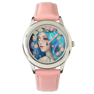 Mooie etherische meisje met bloemen   horloge