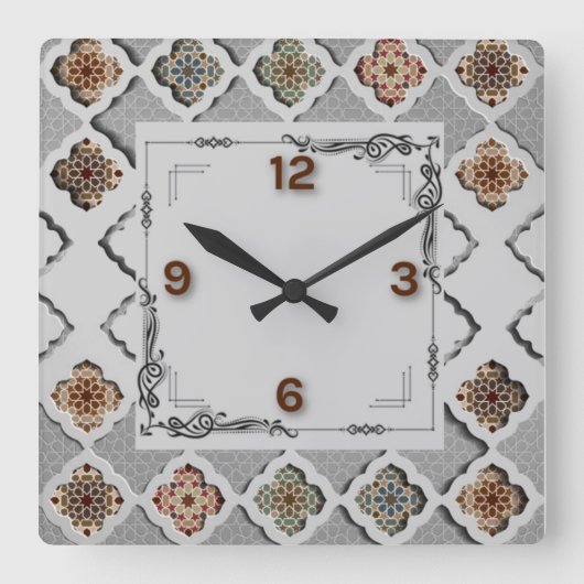 Mooie etno vierkante klok (Voorkant)