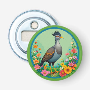 Mooie Exotische Vogel Rustend Tussen Kleurrijke Bl Button Flesopener